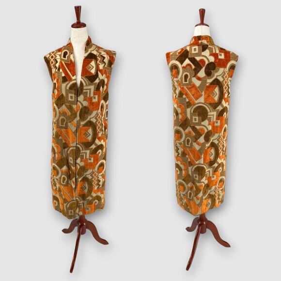 Vintage Jackets & Blazers - 70s Vintage  Abstract Geometric Velvet Duster Open Front Vest